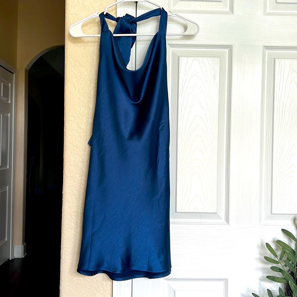 canton walker womens halter neck slip on backless satin dark blue size xs